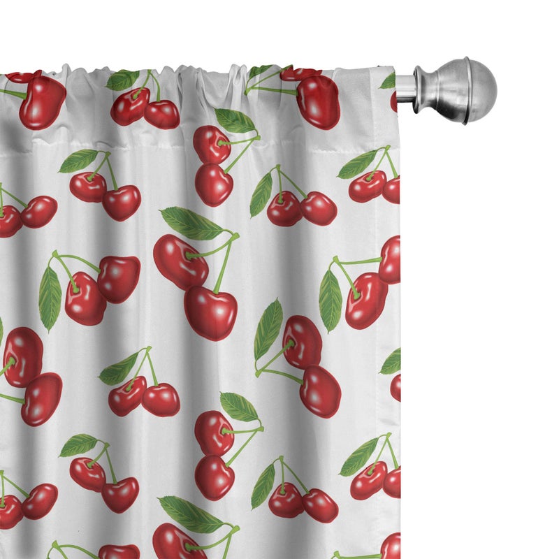 Ambesonne Fruit Window Curtains  Cherry Design Fresh Berry Fruit Summer Green Garden Macro Digital Print  Lightweight Decor 2-Panel Set with Rod Pocket  Pair of - 28"" x 95""  Red Green White - Image 1