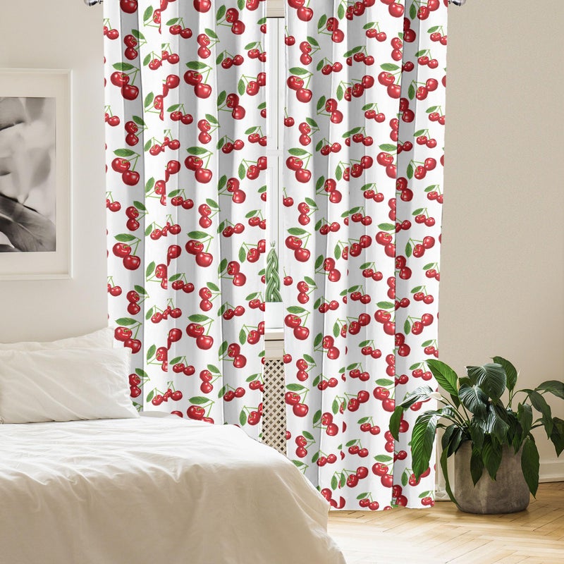 Ambesonne Fruit Window Curtains  Cherry Design Fresh Berry Fruit Summer Green Garden Macro Digital Print  Lightweight Decor 2-Panel Set with Rod Pocket  Pair of - 28"" x 95""  Red Green White - Image 4