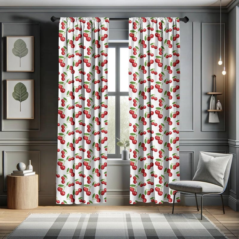 Ambesonne Fruit Window Curtains  Cherry Design Fresh Berry Fruit Summer Green Garden Macro Digital Print  Lightweight Decor 2-Panel Set with Rod Pocket  Pair of - 28"" x 95""  Red Green White - Image 5