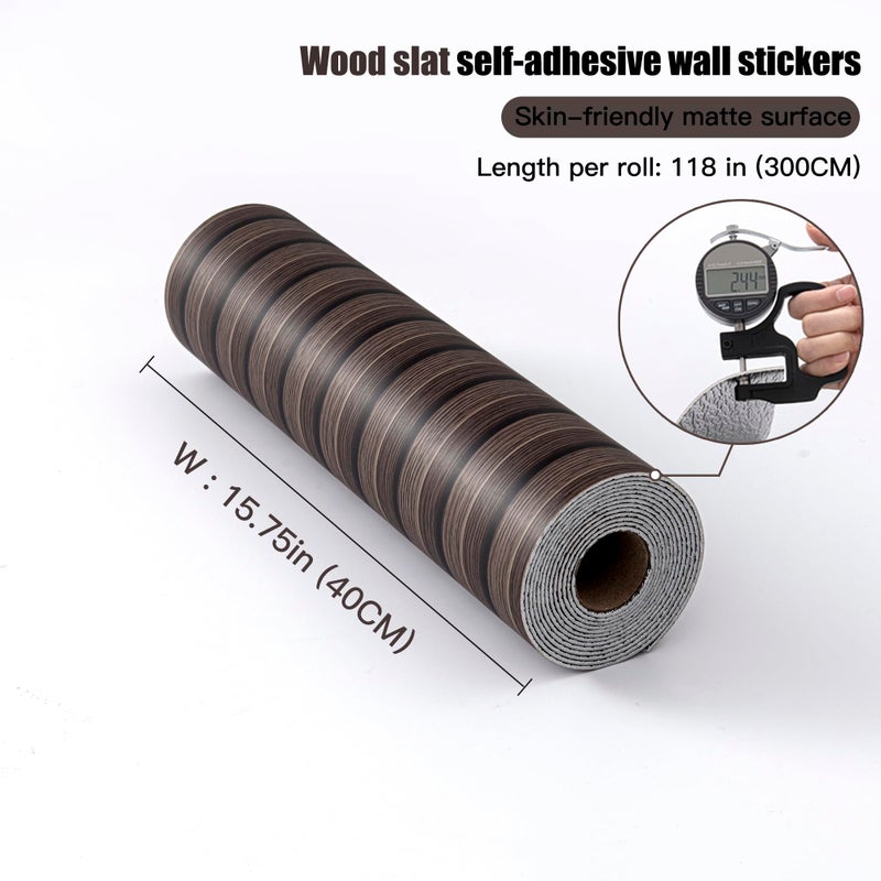 LVSHI Peel and Stick PVC Slat Wall Panels, Wood Grain Self-Adhesive Soundproof Moisture-Resistant Paneling, 3D Faux Wood Panels for Bedroom Bathroom Walls & Ceilings 118"x15.75"(Dark Walnut,13Sq.ft) - Image 3