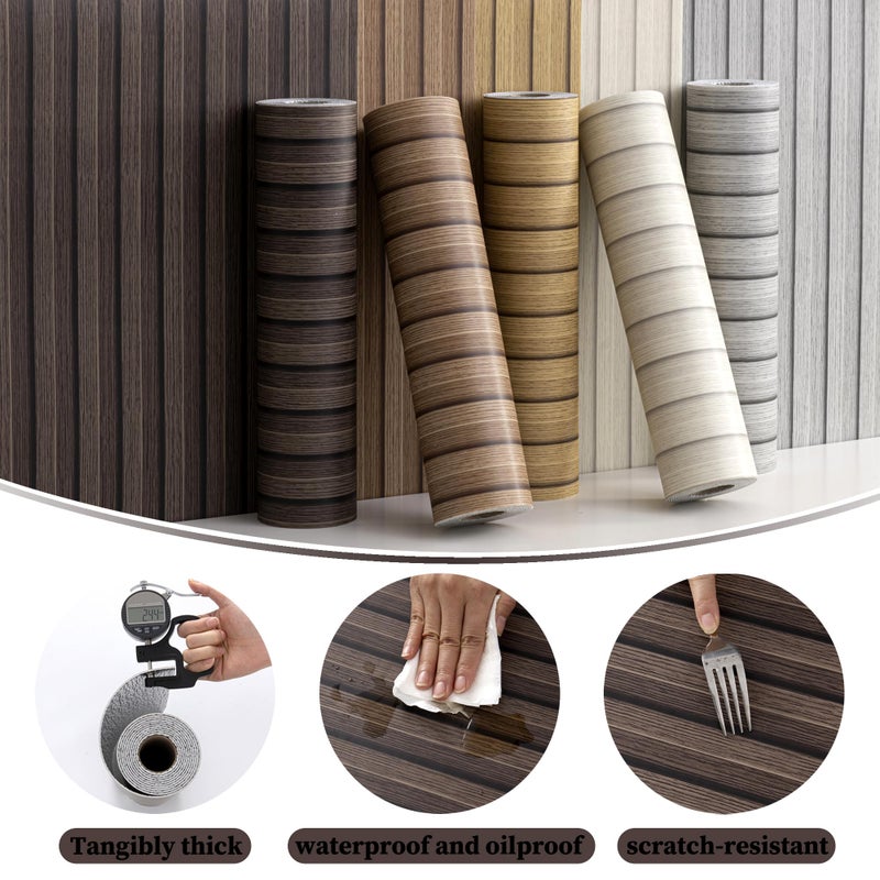 LVSHI Peel and Stick PVC Slat Wall Panels, Wood Grain Self-Adhesive Soundproof Moisture-Resistant Paneling, 3D Faux Wood Panels for Bedroom Bathroom Walls & Ceilings 118"x15.75"(Dark Walnut,13Sq.ft) - Image 5