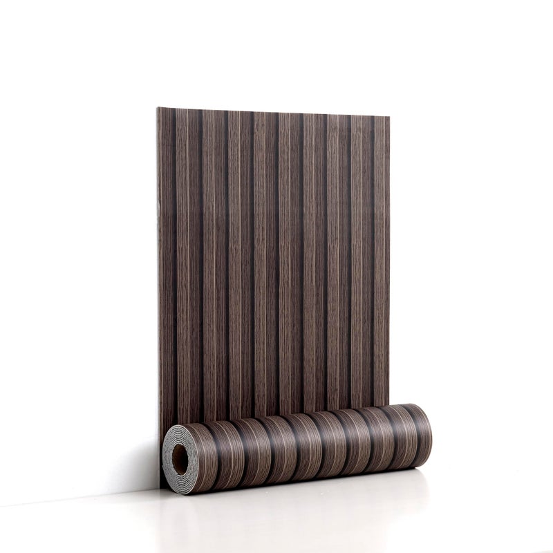 LVSHI Peel and Stick PVC Slat Wall Panels, Wood Grain Self-Adhesive Soundproof Moisture-Resistant Paneling, 3D Faux Wood Panels for Bedroom Bathroom Walls & Ceilings 118"x15.75"(Dark Walnut,13Sq.ft) - Image 1