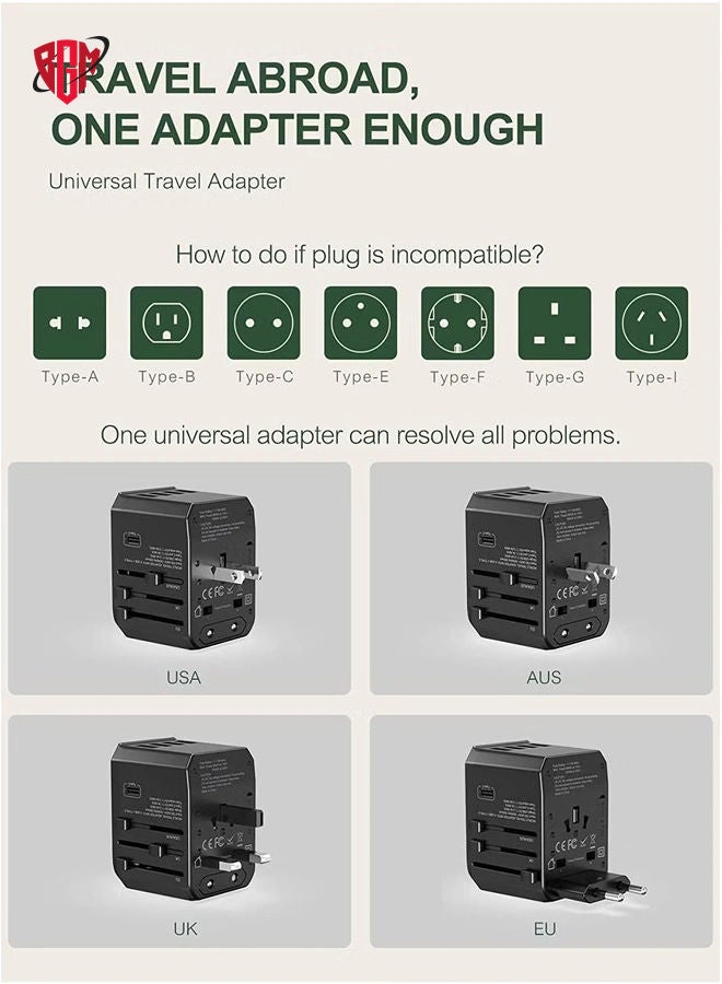 BGM Universal Travel Adapter with 4 Ultra-Fast USB Port and 1 Ultra-Fast USB Type C Port and Power Socket Worldwide Plugs - Image 4