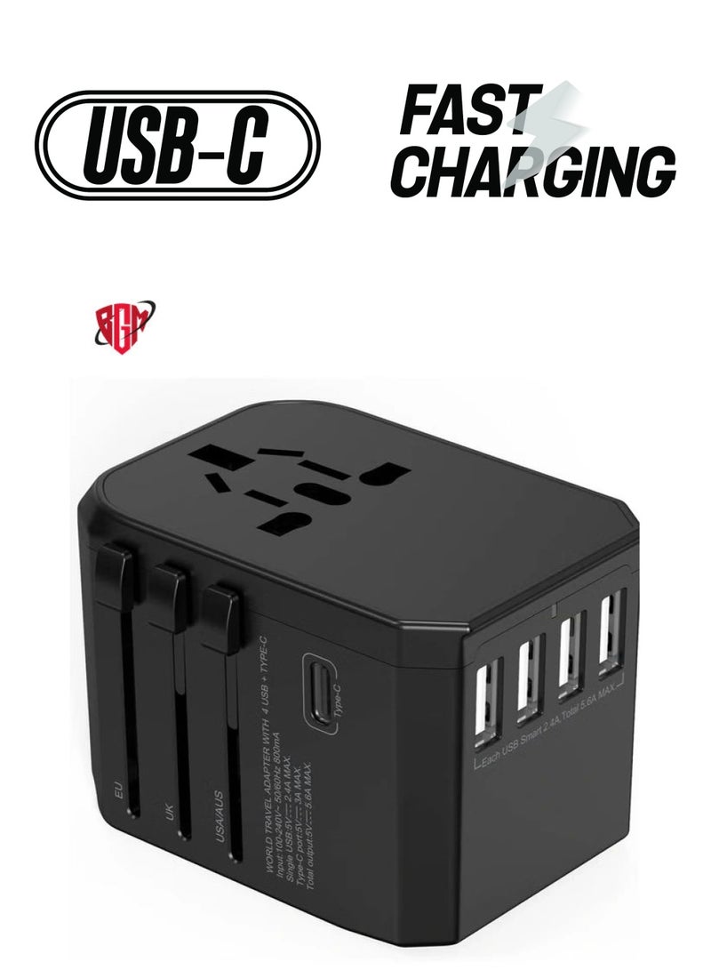 BGM Universal Travel Adapter with 4 Ultra-Fast USB Port and 1 Ultra-Fast USB Type C Port and Power Socket Worldwide Plugs - Image 1