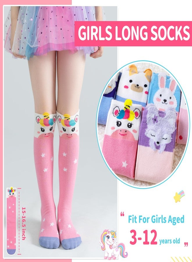 Velice Girls Knee High Socks Kids Long Boot Crazy Silly Tall Fun Gift Cute Animal Cotton Long Socks 6 Pairs(Animal B) - Image 4