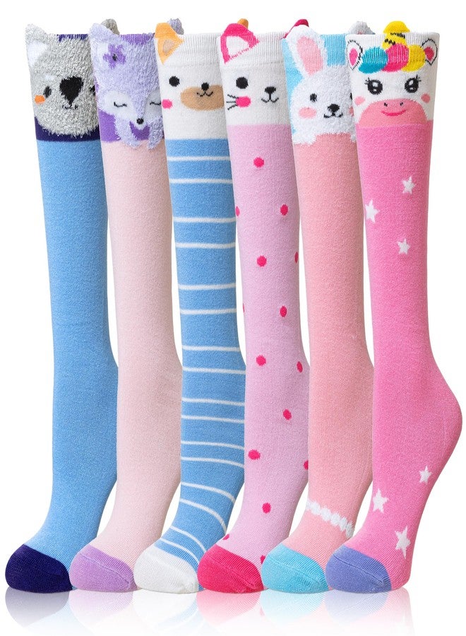 Velice Girls Knee High Socks Kids Long Boot Crazy Silly Tall Fun Gift Cute Animal Cotton Long Socks 6 Pairs(Animal B) - Image 1