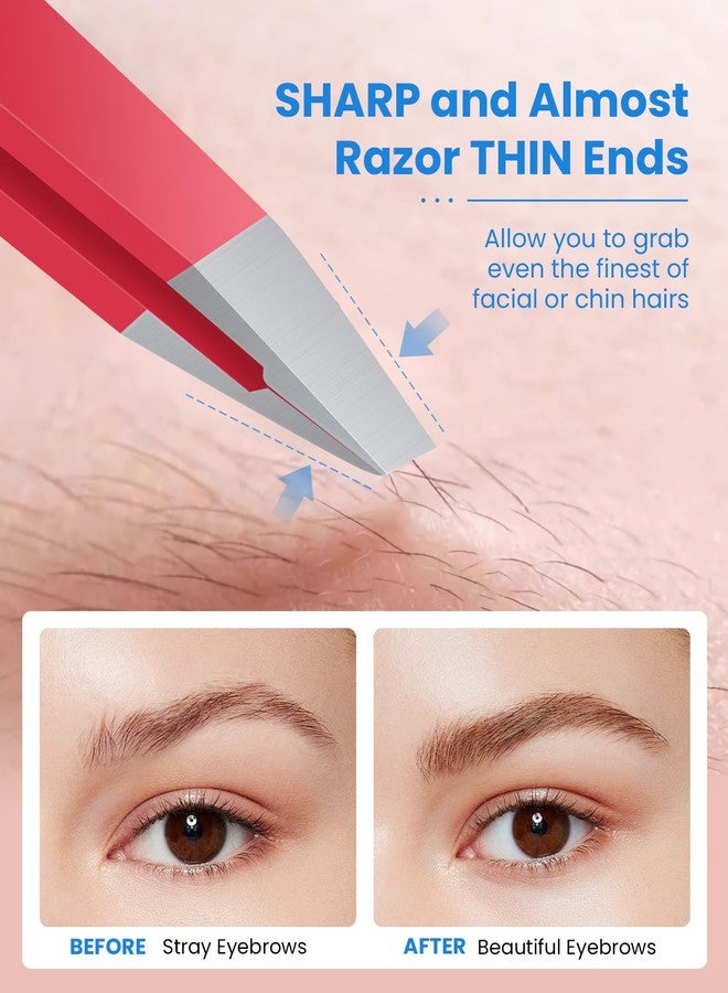 GlamTweeler ملقط إزالة شعر الحواجب من GlamTweeler Expert مع حافظة جلدية، ملقط عالي الدقة برأس مائل من الفولاذ المقاوم للصدأ للرجال والنساء (لون وردي فاقع) - Image 4