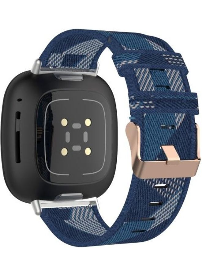 NIBEMINENT Sense Nylon Canvas Strip Texture Strap For Fitbit Blue - Image 2
