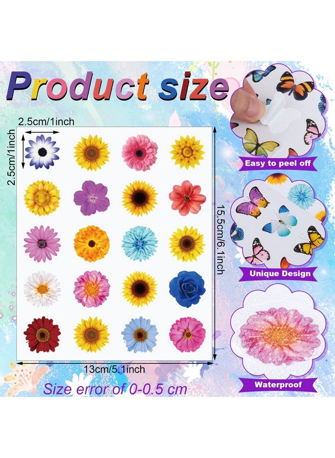 Junkin 600 Pcs Butterflies Stickers Flower Stickers For Kids Sunflower Gerbera Daisy Stickers Insects For Kids Teacher Educational Sticker Sheet For Spring Summer Flower Butterfly Theme Party Classroom Decor - Image 3