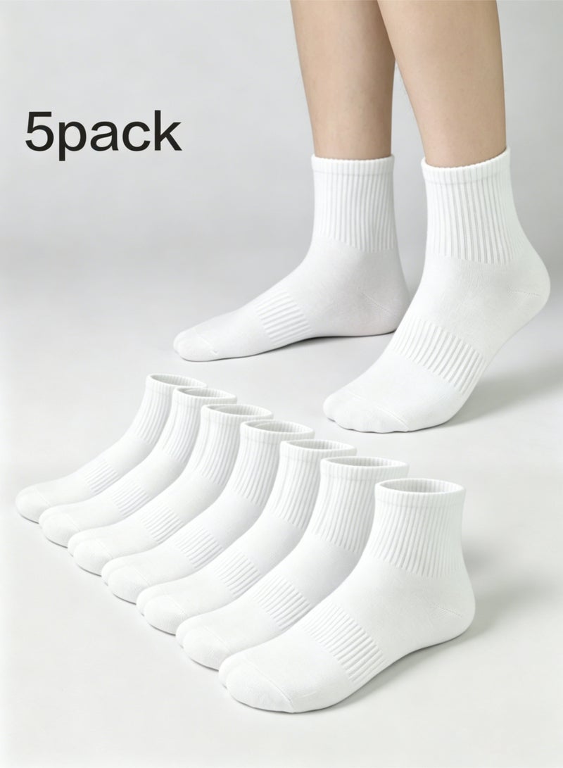 YGNNBC Women's cotton mid-calf socks, 5-pack white athletic socks, breathable, moisture-wicking, odor-resistant, with arch support, anti-pilling, durable, suitable for all seasons. - Image 1