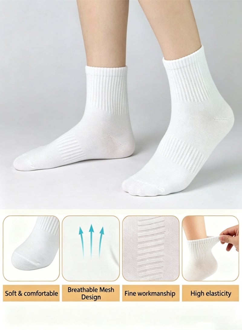 YGNNBC Women's cotton mid-calf socks, 5-pack white athletic socks, breathable, moisture-wicking, odor-resistant, with arch support, anti-pilling, durable, suitable for all seasons. - Image 2
