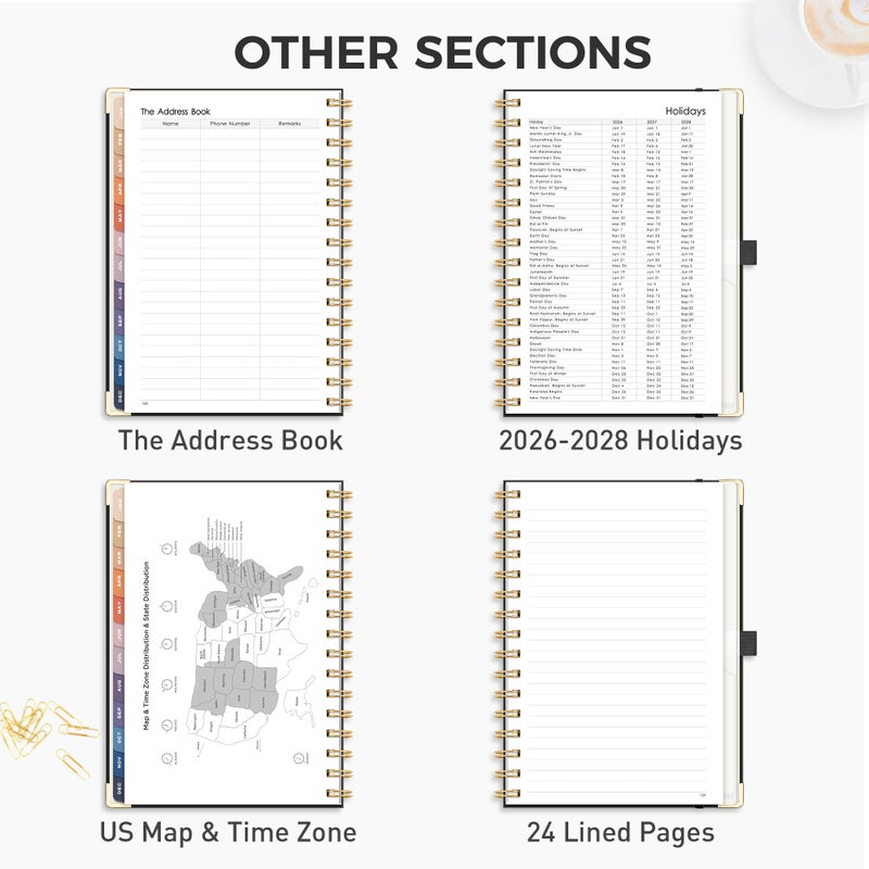 RETTACY 2026 Planner, Weekly and Monthly, Medium Size (5.7" x 8.3"), Jan - Dec 2026, Agenda, Calendar, 12 Month Tabs, Hardcover, 100 GSM Thick Paper, Spiral-bound (Black) - Image 5