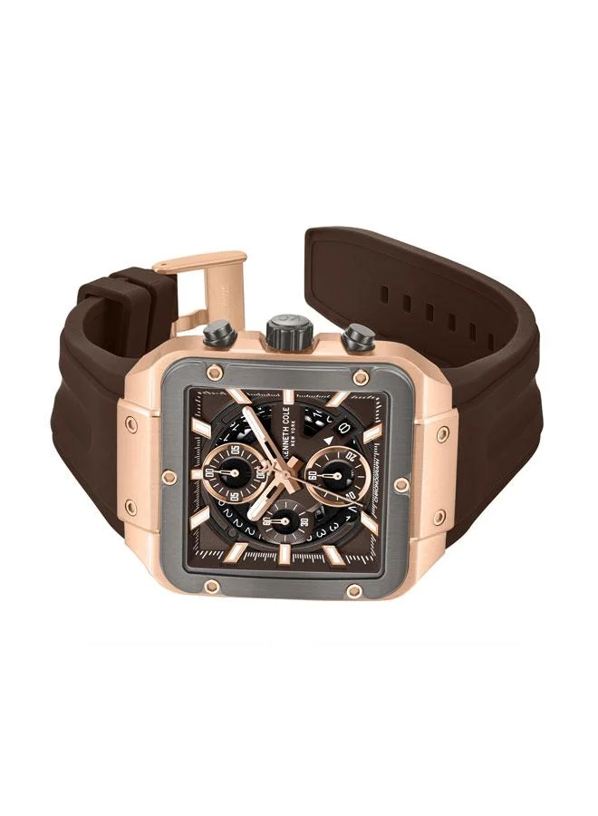 كينيث كول نيو يورك ساعة أرلينغتون كرونوغراف للرجال بقرص بني وسوار سيليكون أسود - ٣٩.٥ مم