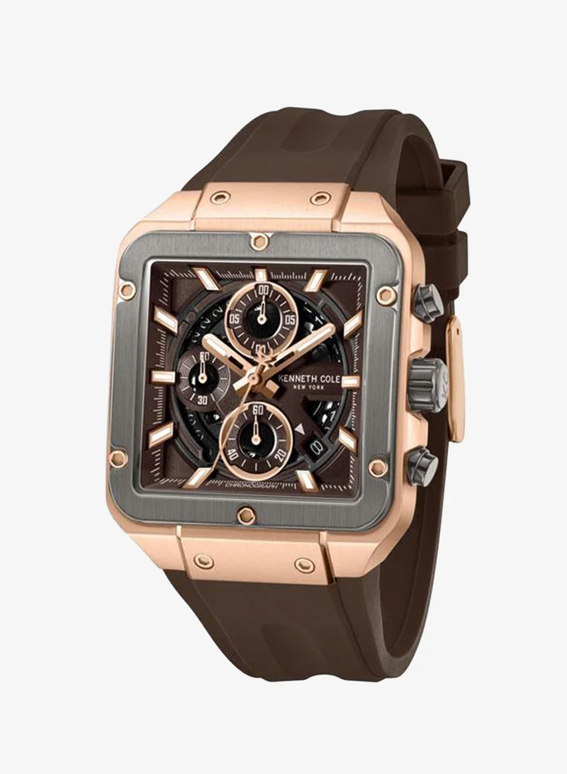Kenneth Cole New York Brown Arlington Brown Dial Black Silicone Strap Chronograph Watch for Men - 39.5mm for Men | Best Price UAE