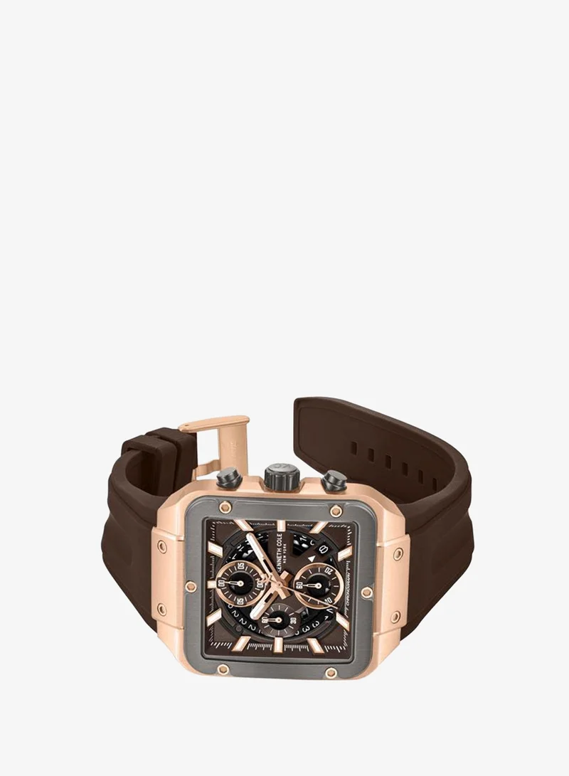 Kenneth Cole New York Arlington Brown Dial Black Silicone Strap Chronograph Watch for Men - 39.5mm