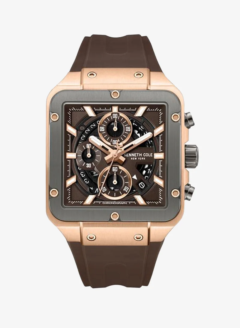 Kenneth Cole New York Arlington Brown Dial Black Silicone Strap Chronograph Watch for Men - 39.5mm
