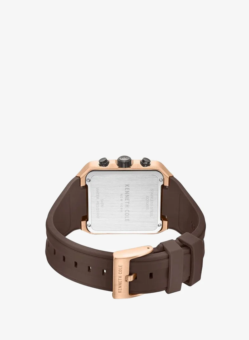 Kenneth Cole New York Brown Arlington Brown Dial Black Silicone Strap Chronograph Watch for Men - 39.5mm for Men | Best Price UAE
