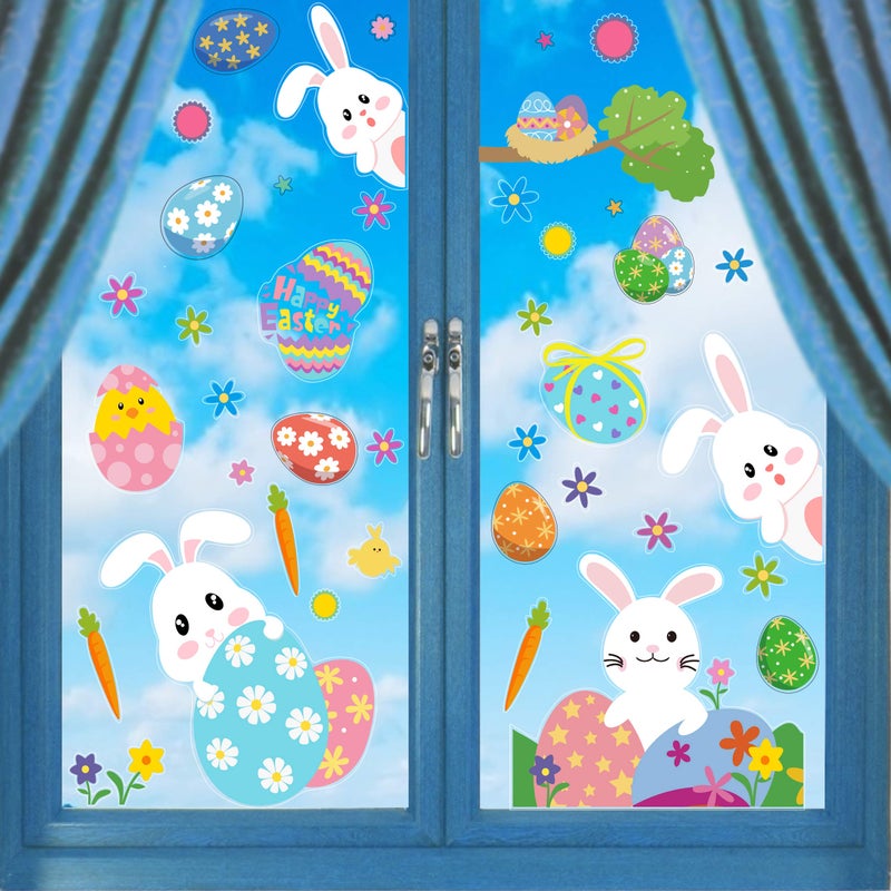 CCINEE Cute Easter Window Cling Stickers for Home DecorationBunny Easter Eggs Decals for Windows 12 Sheets