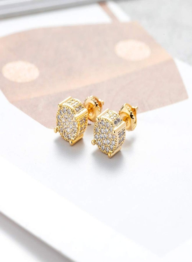 Senteria Iced Out Cubic Zirconia Screw Back 18k Gold Plated Round Stud Earrings For Men and Women Hypoallergenic Earring Micropave Hip Hop Jewelry - Image 3