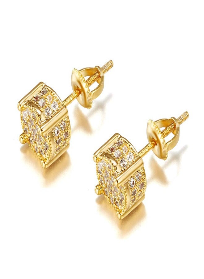 Senteria Iced Out Cubic Zirconia Screw Back 18k Gold Plated Round Stud Earrings For Men and Women Hypoallergenic Earring Micropave Hip Hop Jewelry - Image 1