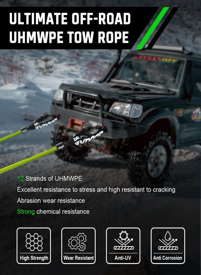 DAYDOOR Recovery Tow Rope, 7/16 Inch x 30 ft UHMWPE Heavy Duty Tow Strap with 2 Soft Shackles, 31,200 Lbs Synthetic Towing Rope Recovery Kit for ATV, UTV, SUV, Cars (Green) - Image 3