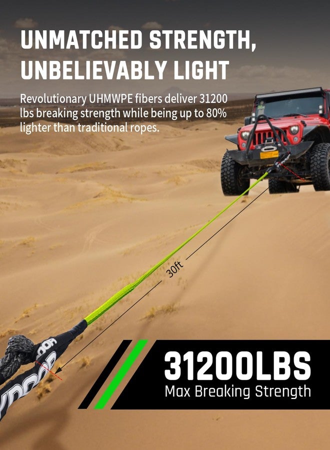 DAYDOOR Recovery Tow Rope, 7/16 Inch x 30 ft UHMWPE Heavy Duty Tow Strap with 2 Soft Shackles, 31,200 Lbs Synthetic Towing Rope Recovery Kit for ATV, UTV, SUV, Cars (Green) - Image 2