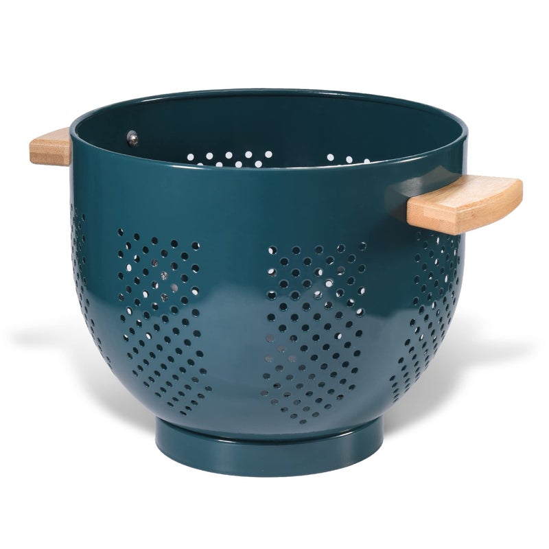 Metal Colander with Wood Handle Powder Coated Steel Large Kitchen Strainer Stable BaseGreen 55QT