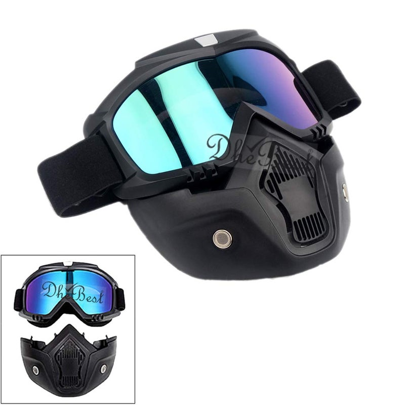 Dhe Best Bike FM-01 Modular Mask Face Helmet Detachable/Removable Motorcycle Goggles Mask Helmet Colored Goggles and Mouth Filter for RE Classic Desert Storm