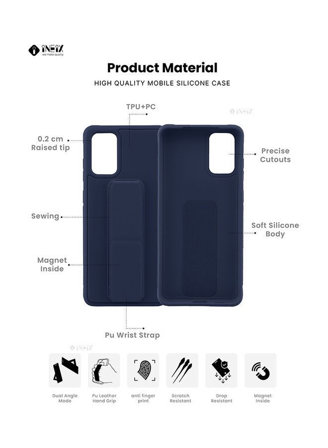 إينيكس غطاء حماية مع حامل مغناطيسي بسوار للمعصم ومقبض لليد 3 في 1 لهاتف سامسونج جالاكسي S20 بلس أزرق كحلي - Image 2