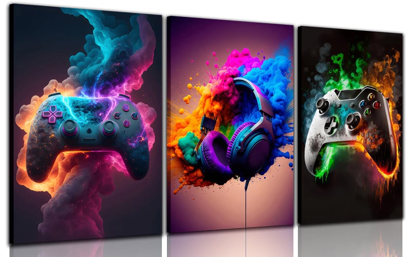 BGFCE Gaming Room Decor Canvas Wall Art Set of 3 - Cool Video Gaming Theme Wall Decor, Gamer Paintings Picture Print for Teen Boys Room 12x16 inch Framed - Image 1