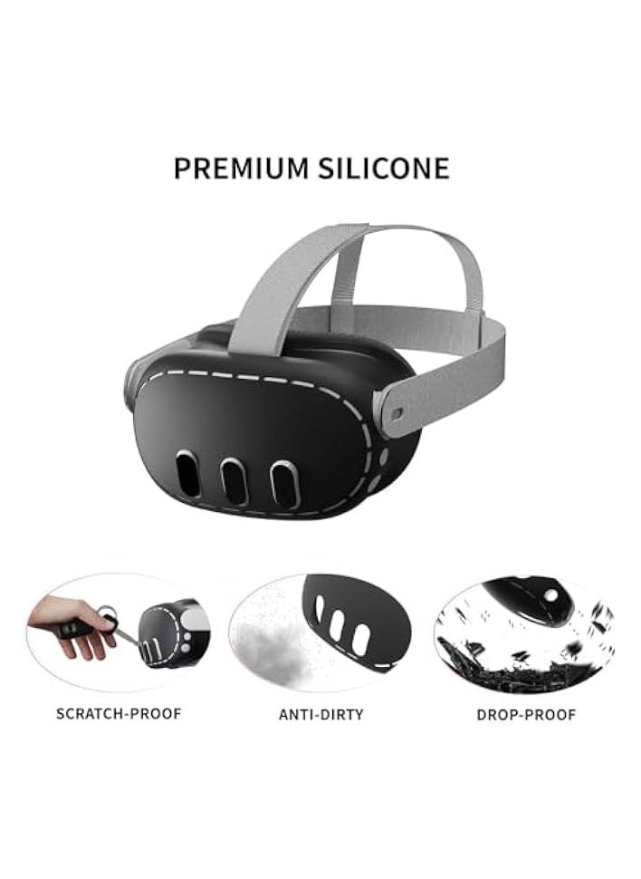 PROMASS VR Shell Cover Skin for Quest 3 Headset Accessories, Silicone Headset Protector for Quest 3 VR Headsets, Anti Scratch Dust Shock (Black)  - Image 4