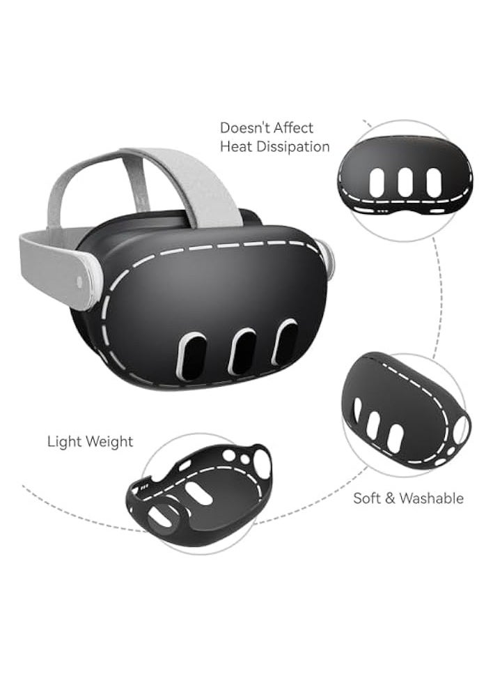 PROMASS VR Shell Cover Skin for Quest 3 Headset Accessories, Silicone Headset Protector for Quest 3 VR Headsets, Anti Scratch Dust Shock (Black)  - Image 3