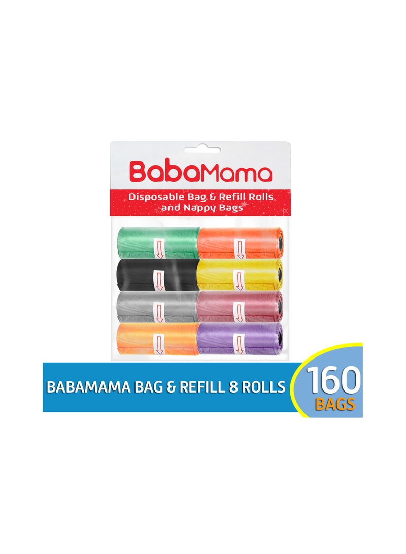 BabaMama Bag and Refill 8 Rolls-160 Bags, Baby Nappy bag - Image 2
