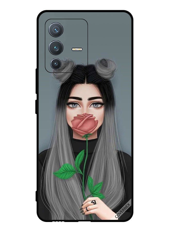 Covernex Protective Case Cover For vivo V23 Pro Cute Girl Hide Mouth On Rose - Image 1