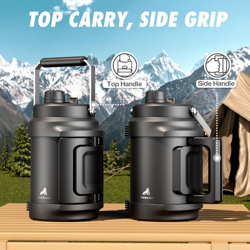 powcan 64 oz Insulated Water Bottle for Gym: 2-in-1 Straw Spout Lid, Dual Handle, Leakproof, Keep Cold 36H, Half Gallon Stainless Steel Water Jug for Travel, Hiking, Cycling, Park, Workout, Picnic (Midnight) - Image 4