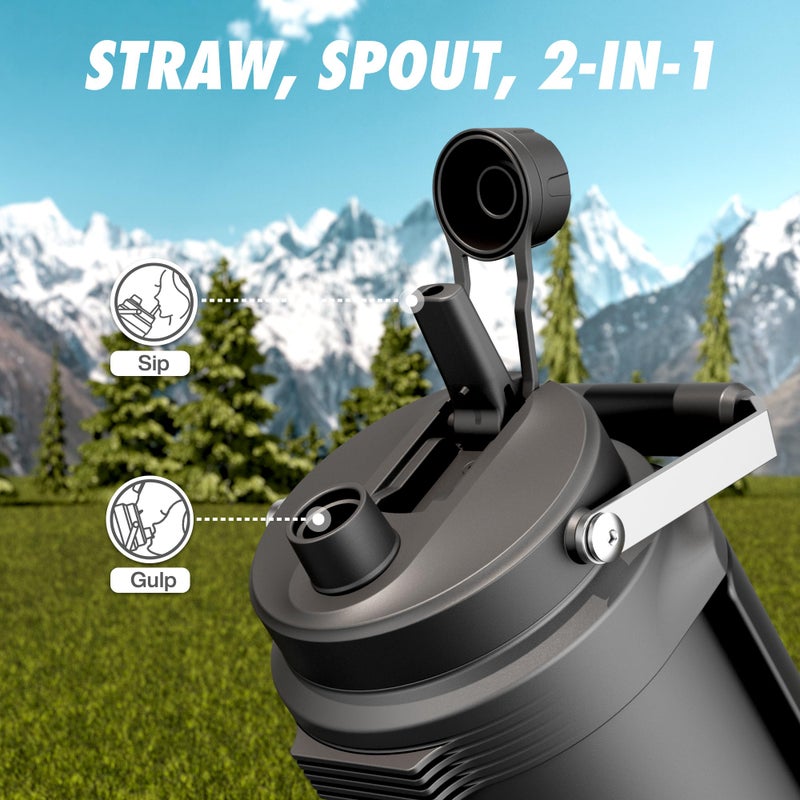 powcan 64 oz Insulated Water Bottle for Gym: 2-in-1 Straw Spout Lid, Dual Handle, Leakproof, Keep Cold 36H, Half Gallon Stainless Steel Water Jug for Travel, Hiking, Cycling, Park, Workout, Picnic (Midnight) - Image 5