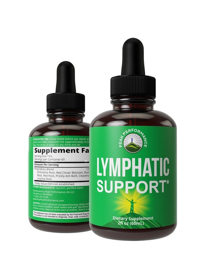 Peak Performance Lymphatic Drainage Drops Sugar Free 7In1 Lymph Detox And Cleanse Support Vegan Supplement With Echinacea Root Red Clover Blossom Burdock Root Red Root Cleavers Herb Licorice Root And More!  - Image 1