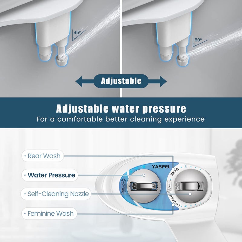 YASFEL Bidet Attachment for Toilet, Non-Electric Self-Cleaning Bidet Seat Attachment, Fresh Cold Bidet Attachment for Feminine/Posterior Wash, with Adjustable Pressure Control (Blue/White) - Image 5