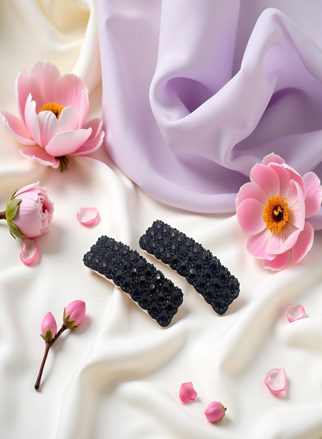 Tnyvm 2Pcs Black Rhinestones Snap Hair Clips for Women Girls Rectangular Hairpins Korean Barrettes Hair Accessories, Clips and Barrettes - Image 2