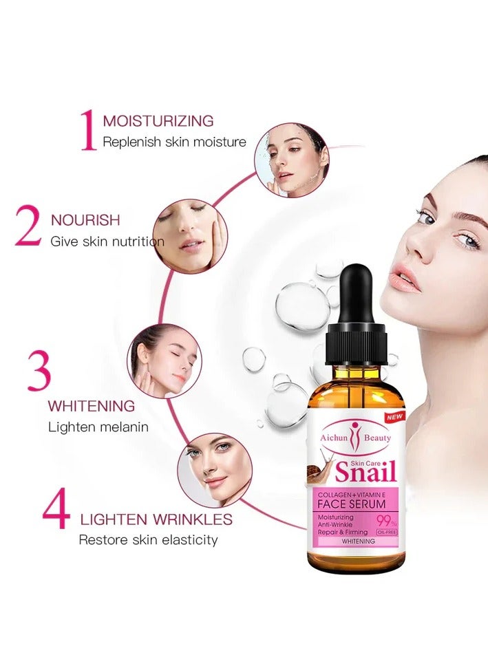 Aichun Beauty Snail Face Serum with Collagen & Vitamin E – 30ml – Whitening, Anti-Wrinkle & Moisturizing - Image 3