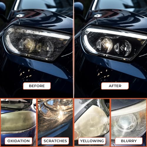 ISINFLASH Car Headlight Restoration Kit, 3 Easy Steps to Restore Sun Damaged Automotive Headlights Lens, Polish Restorer Cleaner Tool DIY Polishing, Sanding Discs, Scouring Pads for Electric Drill - Image 4