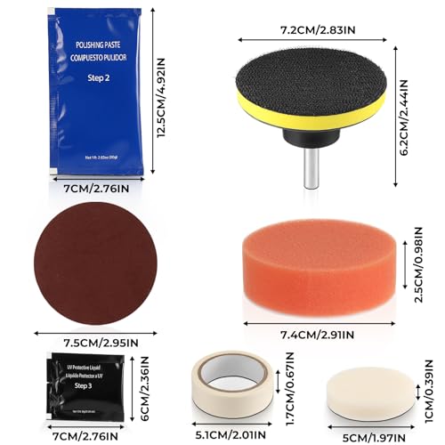 ISINFLASH Car Headlight Restoration Kit, 3 Easy Steps to Restore Sun Damaged Automotive Headlights Lens, Polish Restorer Cleaner Tool DIY Polishing, Sanding Discs, Scouring Pads for Electric Drill - Image 2