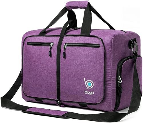 Bago Foldable Duffel Bags for Traveling Women & Men - 40L Sports Packable Duffle Bag for Travel with Shoe Compartment - Water Repellant, Heavy Duty, Lightweight Folding & Collapsible (SnowDepPurple) - Image 4