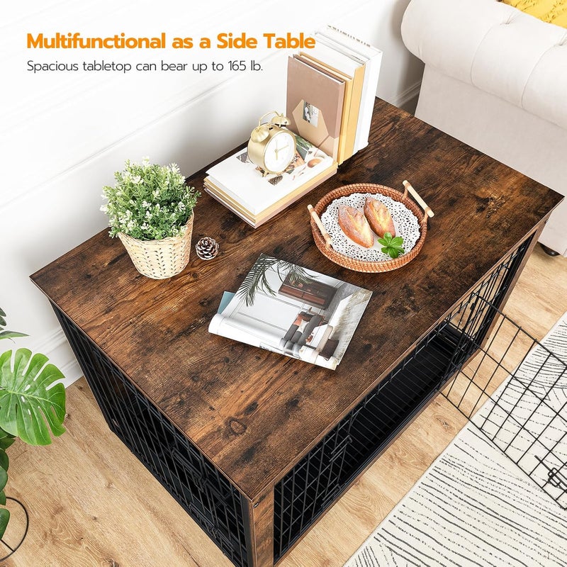 HOOBRO Dog Crate Furniture, 38.6" Large Dog Kennel Indoor, Wooden Cage with Pull-Out Tray, Double Doors Pet House Side End Table for Large/Medium/Small Dogs, Rustic Brown EBF982GW03G1 - Image 5