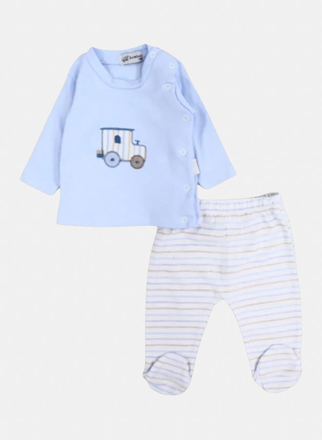 Baby Boys Cotton Pajama Set - Car Embroidery - Image 1