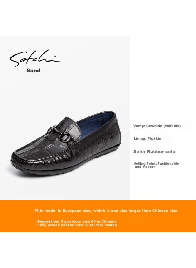 Satchi Men's Shoes, Fashionable Crocodile Pattern Shoes, Men's Loafers, Driving Shoes, Casual Shoes, 752422235z, Black A, Size 38