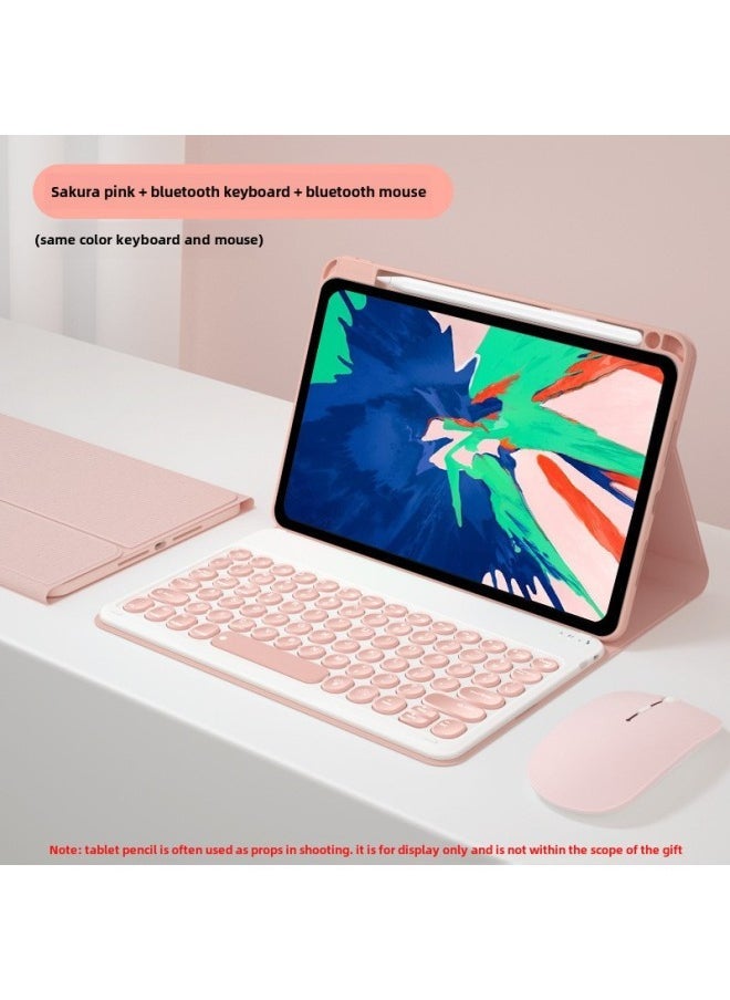 For Huawei 2024 MatePad11.5S Bluetooth Keyboard SE Protective Case Honor X89pro Pen Slot Leather Case-Color:Cherry Blossom Powder + Round Cap Keyboard (charging Mouse For Free)-Product Type:Huawei MatePad Pro 13.2 Inch - Image 1