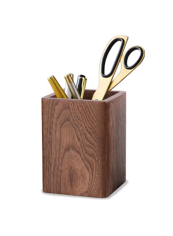 Wooden Pencil Holder, Square Walnut Pen Cup, Handmade Desk Organizer for Stationery and Makeup Brushes, Office Home Decoration - Image 1