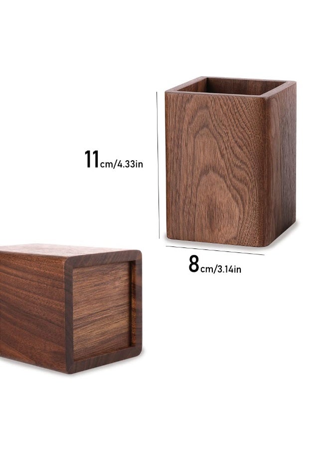 Wooden Pencil Holder, Square Walnut Pen Cup, Handmade Desk Organizer for Stationery and Makeup Brushes, Office Home Decoration - Image 2