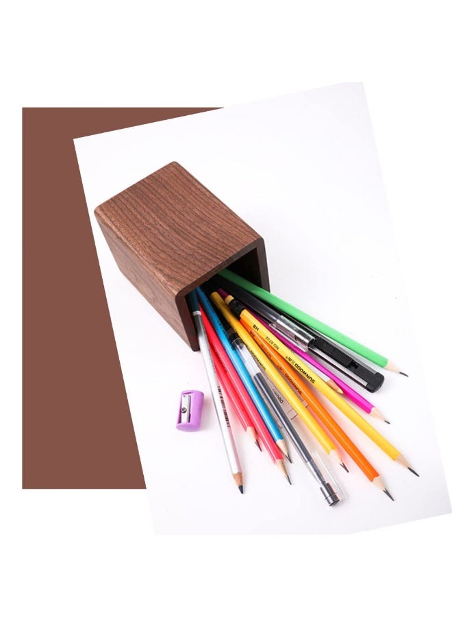 Wooden Pencil Holder, Square Walnut Pen Cup, Handmade Desk Organizer for Stationery and Makeup Brushes, Office Home Decoration - Image 4